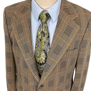 Vintage Focus Middishade Blazer Mens 40R Brown Orange Plaid 70s Lightweight VTG